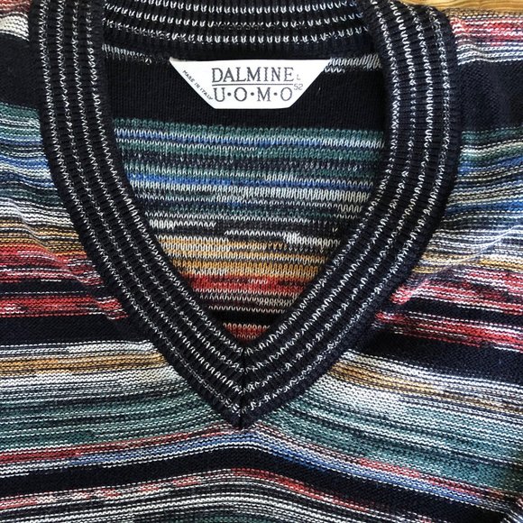 ITALIAN men's cotton V-neck striped multi-color - Picture 3 of 8